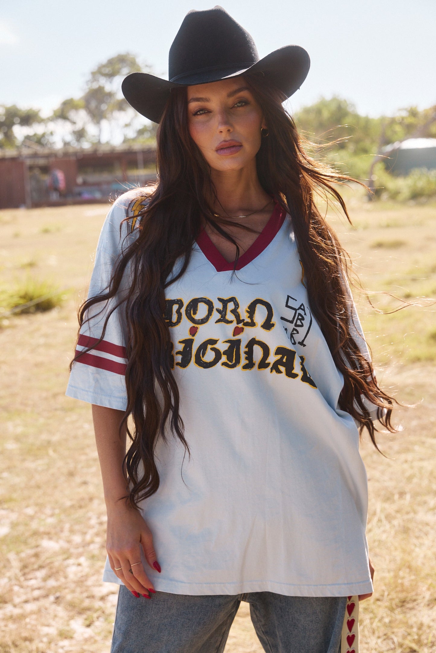 The Born Original Tee Sky and Maroon