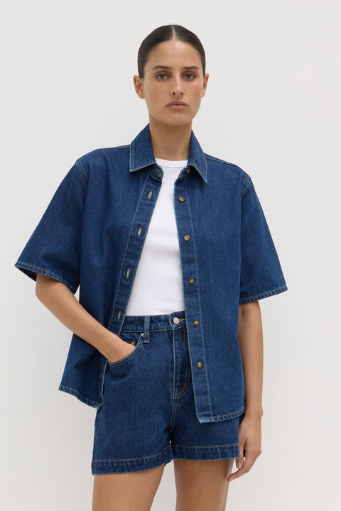 Boxy Denim Short Sleeve Shirt