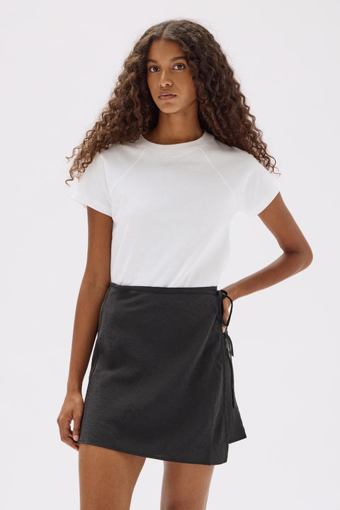 Heather Silk Blend Mini Skirt Black