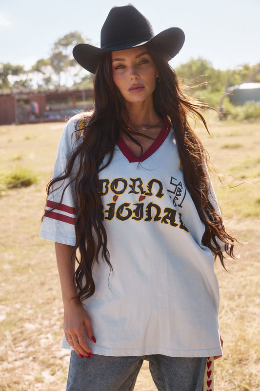 The Born Original Tee Sky and Maroon
