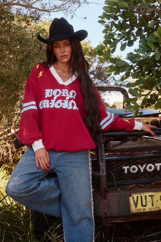 The Born Original Jumper Maroon and Sky