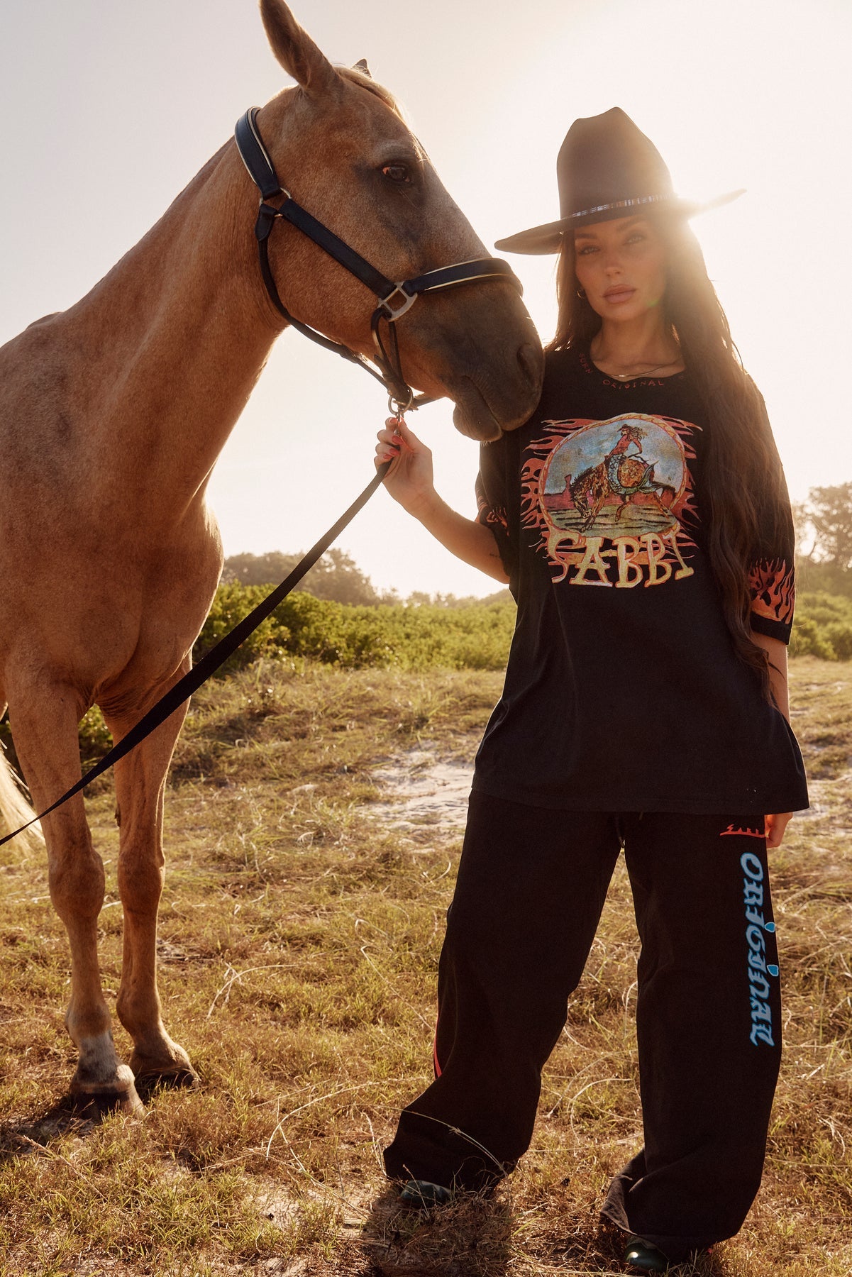 Flaming Cowboy Chido Pants Black