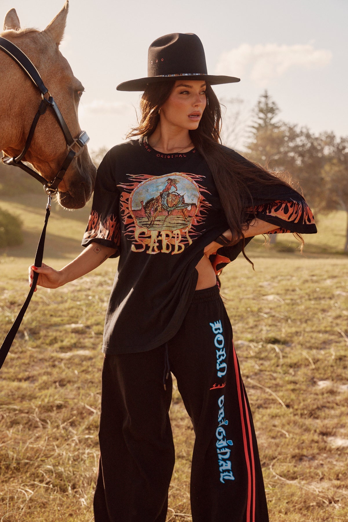 Flaming Cowboy Chido Pants Black