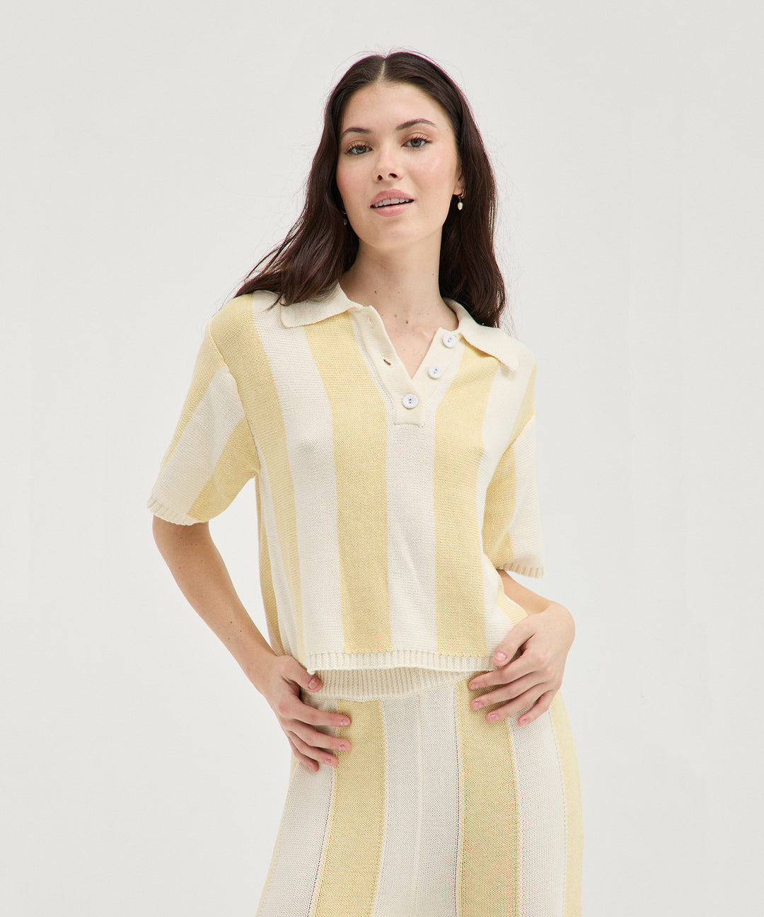 Striped Polo Knit - Yellow/Cream