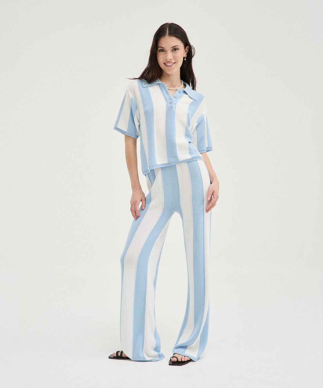 Striped Knit Pants - Blue/White