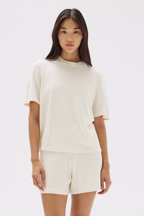 June Silk Knit Short Sleeve Tee Cream