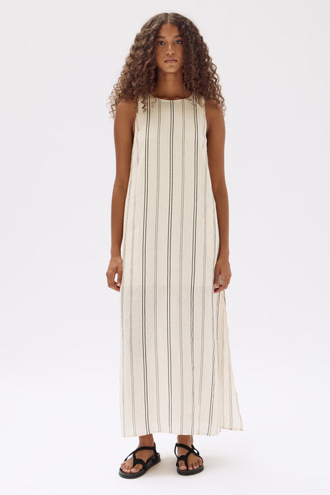 Milos Stripe Maxi Dress Cream Black Cream