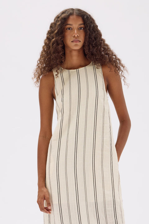 Milos Stripe Maxi Dress Cream Black Cream