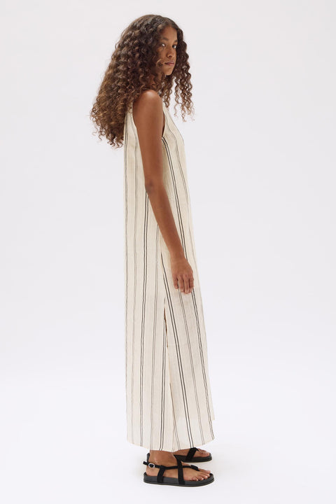 Milos Stripe Maxi Dress Cream Black Cream