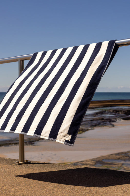 Cotton Stripe Beach Towel True Navy/Cream