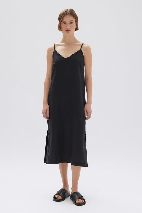 Vallory Linen Slip Dress Black