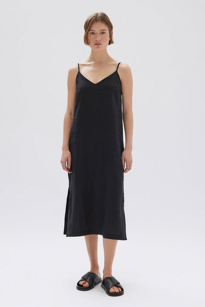 Vallory Linen Slip Dress Black