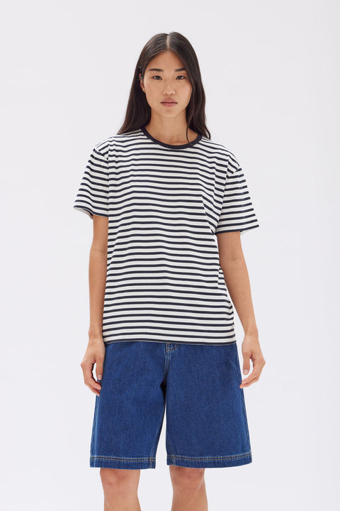 Womens Harbour Stripe Short Sleeve Tee True Navy/White