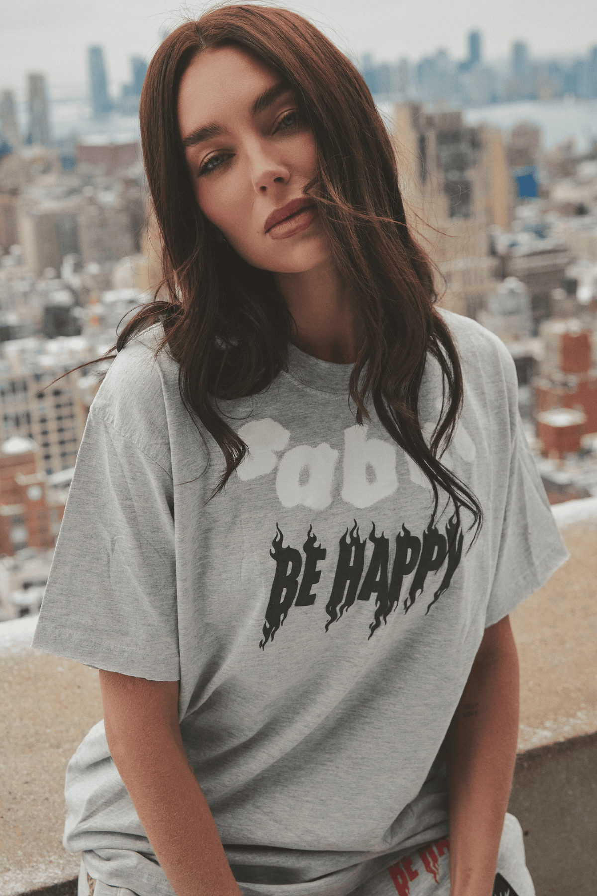 The Be Happy Regular Fit Tee Grey