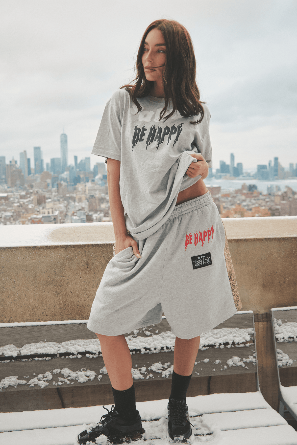 The Be Happy Regular Fit Tee Grey