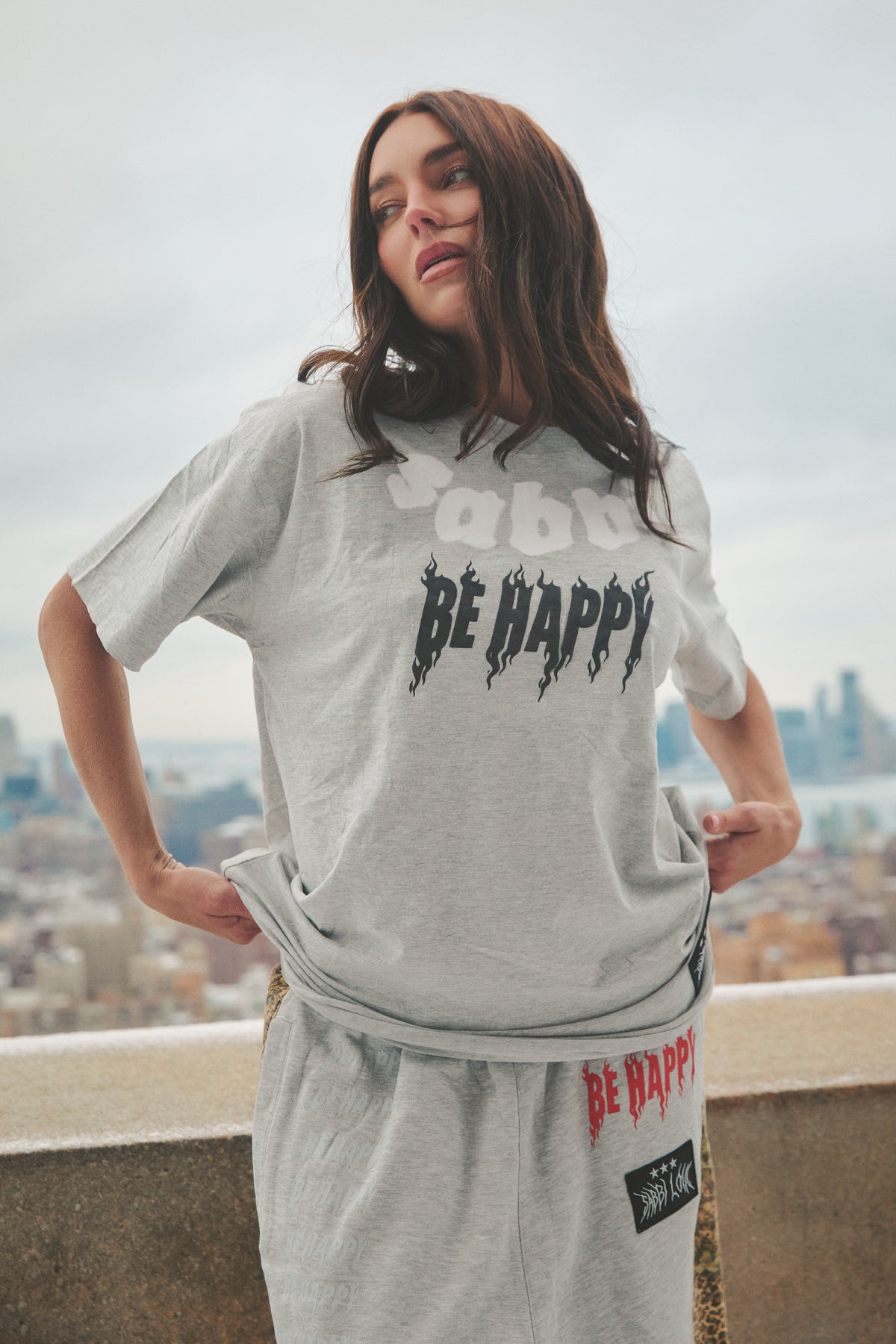 The Be Happy Regular Fit Tee Grey