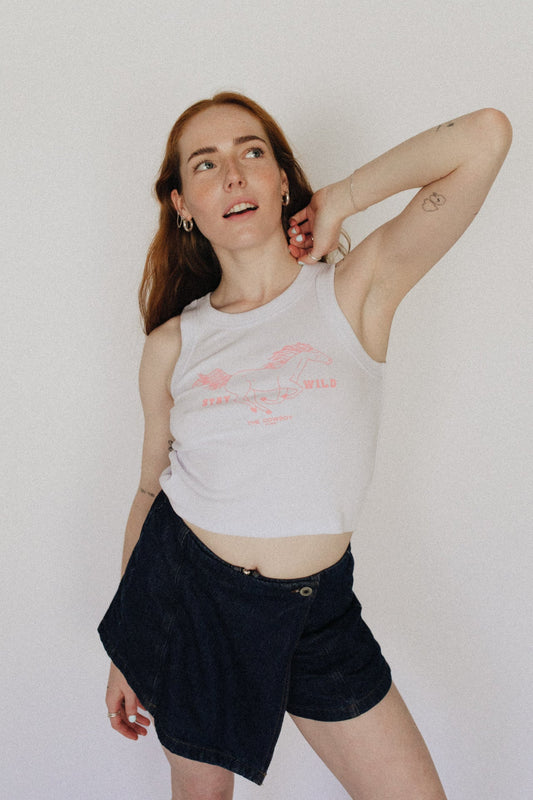 The Crop Tank White/Pink